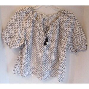 A New Day Black & White Abstract Print Lightweight Front Tie Blouse Size M